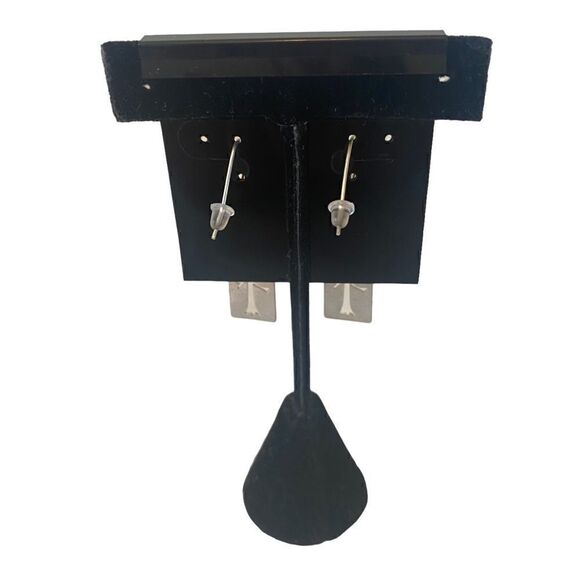 Simple beauty is defined in these Muted Silver Toned Rectangular Drop Earrings. - Picture 4 of 5